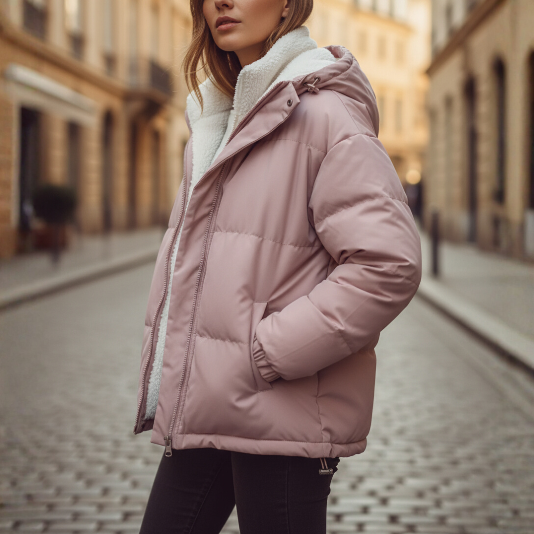 Women's Down Jacket with Hood Synthetic Fur Waterproof