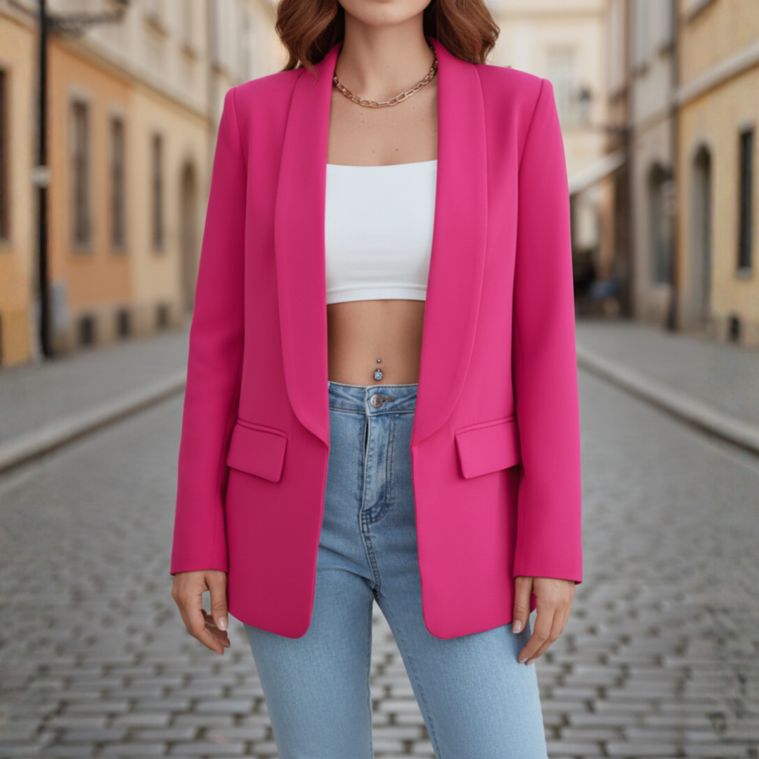 Women's Jacket in Stretch Fabric with Long Sleeves and Pockets