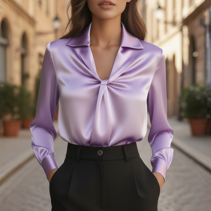 Blusa Satinata Donna Maniche Lunghe Colletto Materiale Setoso