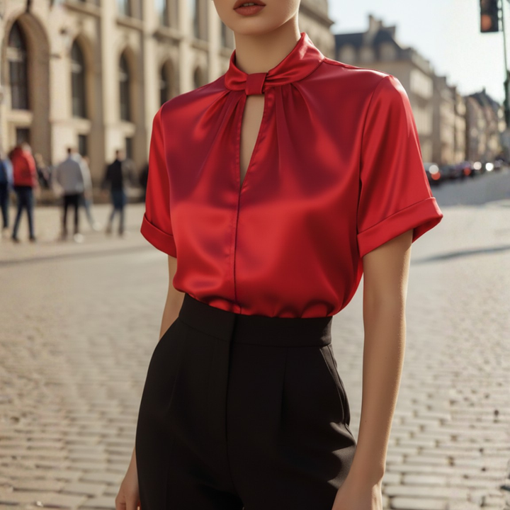 Blusa Donna Collo Alto Simile Seta