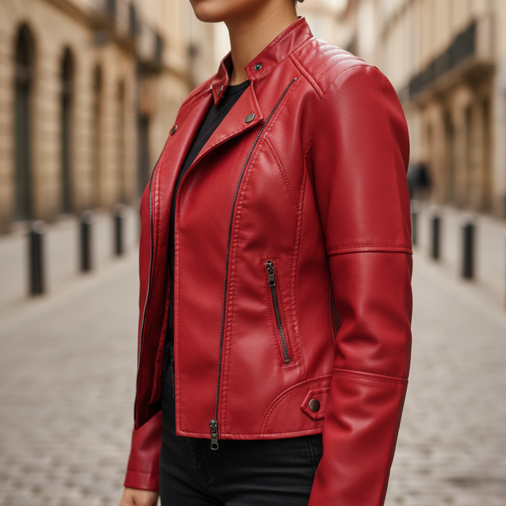 Giacca Donna in Ecopelle con Zip Frontale