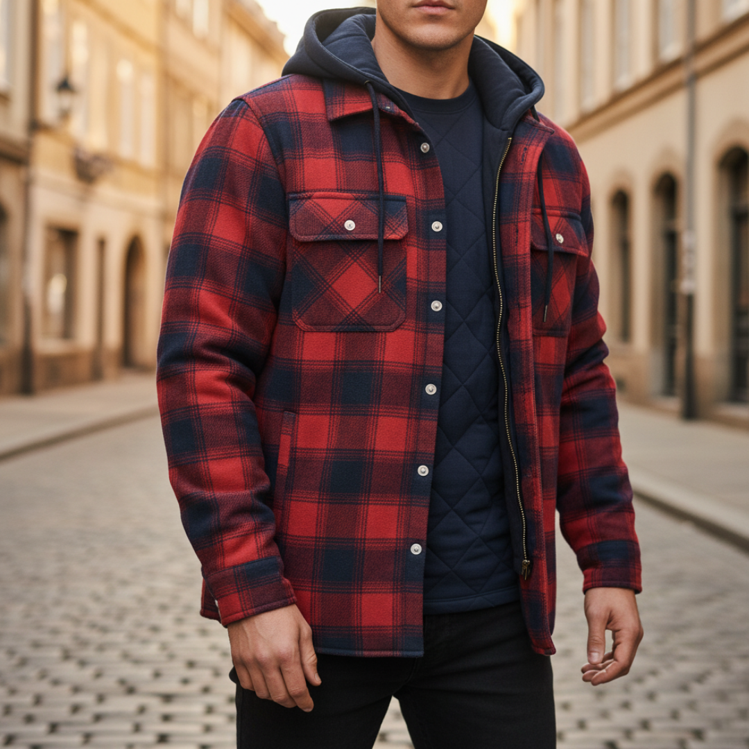 Giacca Uomo Flanella con Cappuccio e Zip