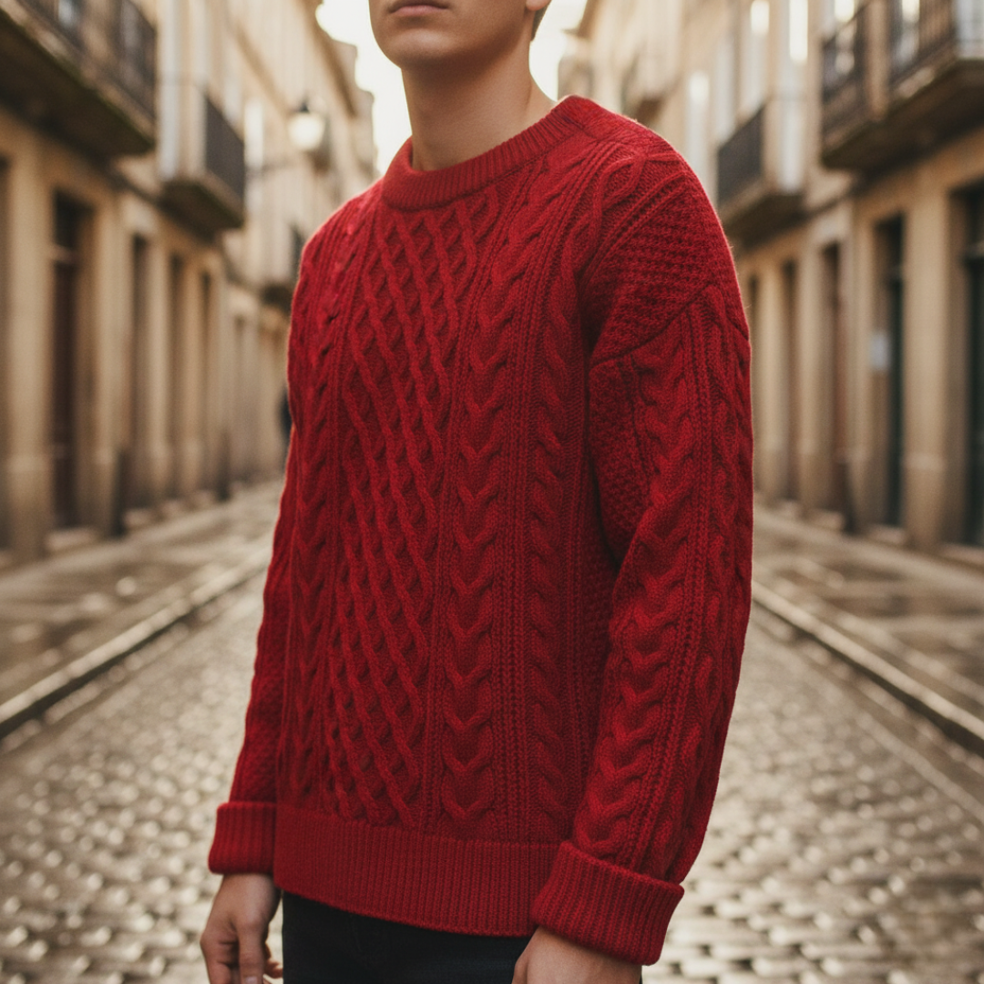 Maglione Uomo a Trecce Girocollo in Filato Morbido