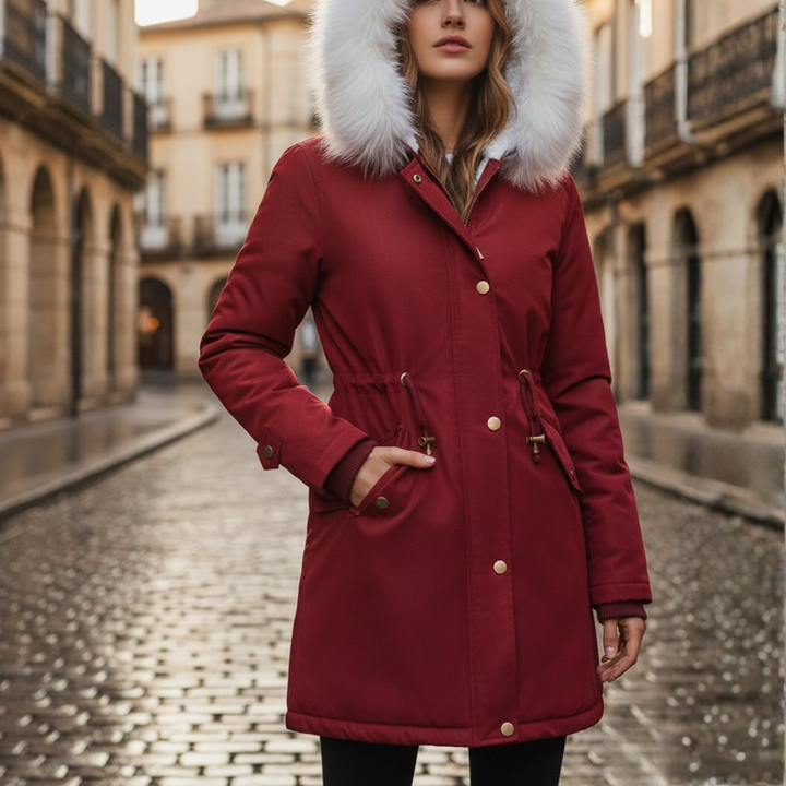 Giacca Donna Impermeabile Cappuccio Pelliccia Materiale Resistente