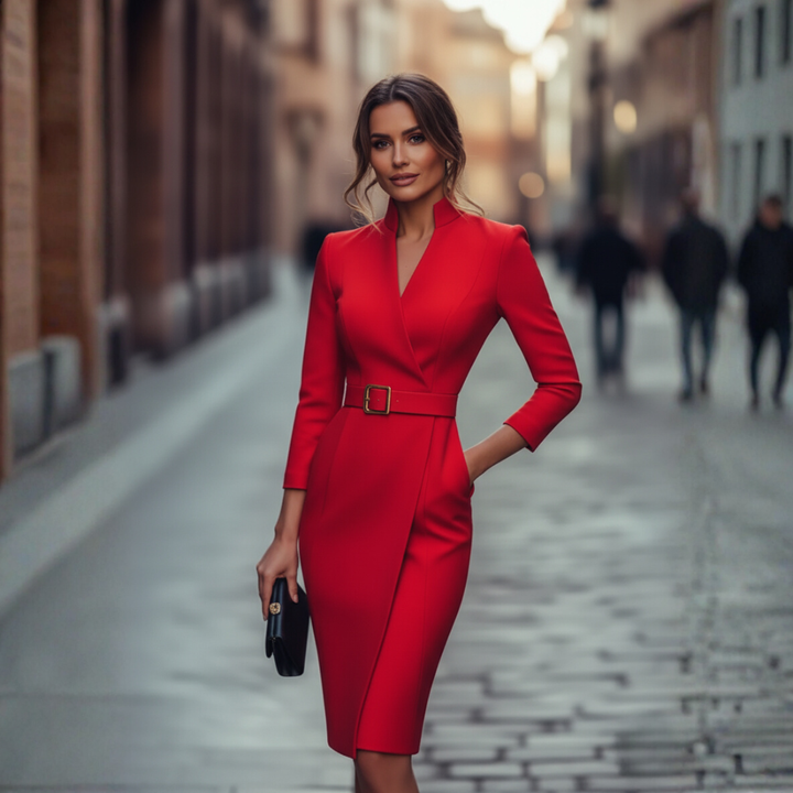 Vestito Donna Elegante Tubino con Cintura