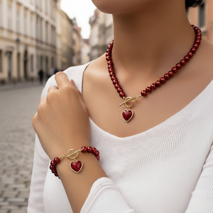 Collana e Bracciale Donna Perle Artigianali Cuore
