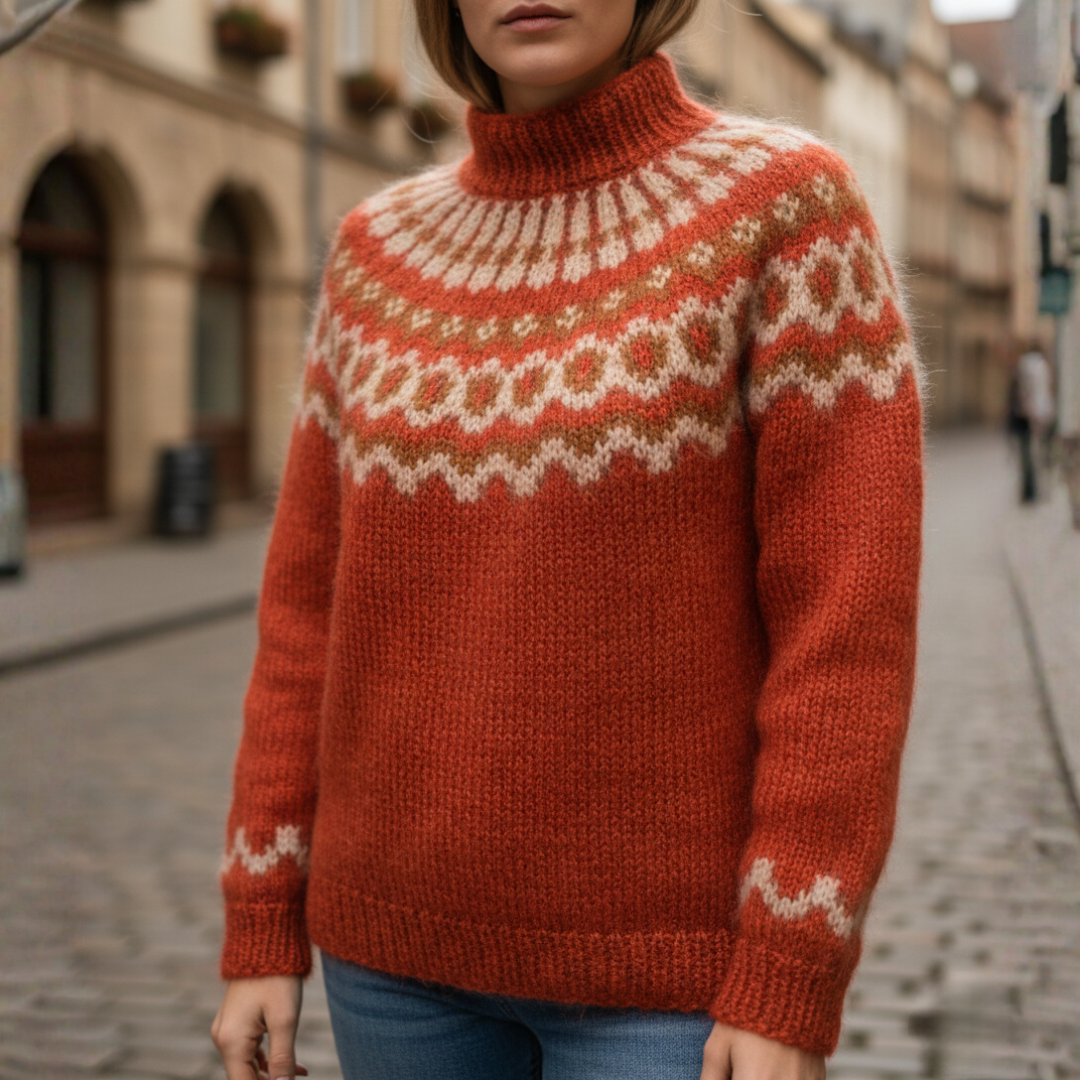 Maglione Donna Jacquard Invernale Collo Alto