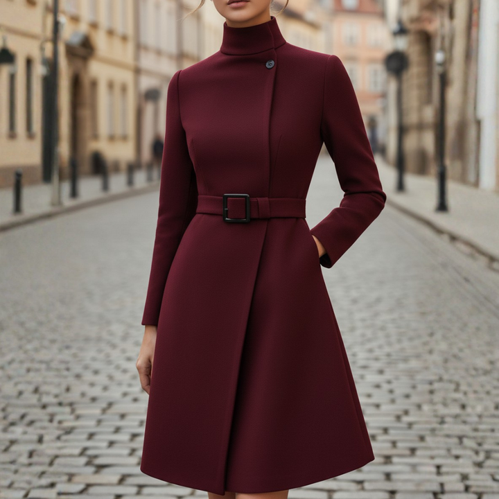 Cappotto Donna con Collo Alto e Cintura