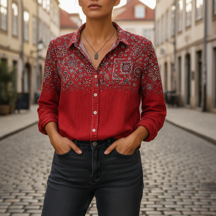 Camicia Donna a Maniche Lunghe con Motivo Floreale