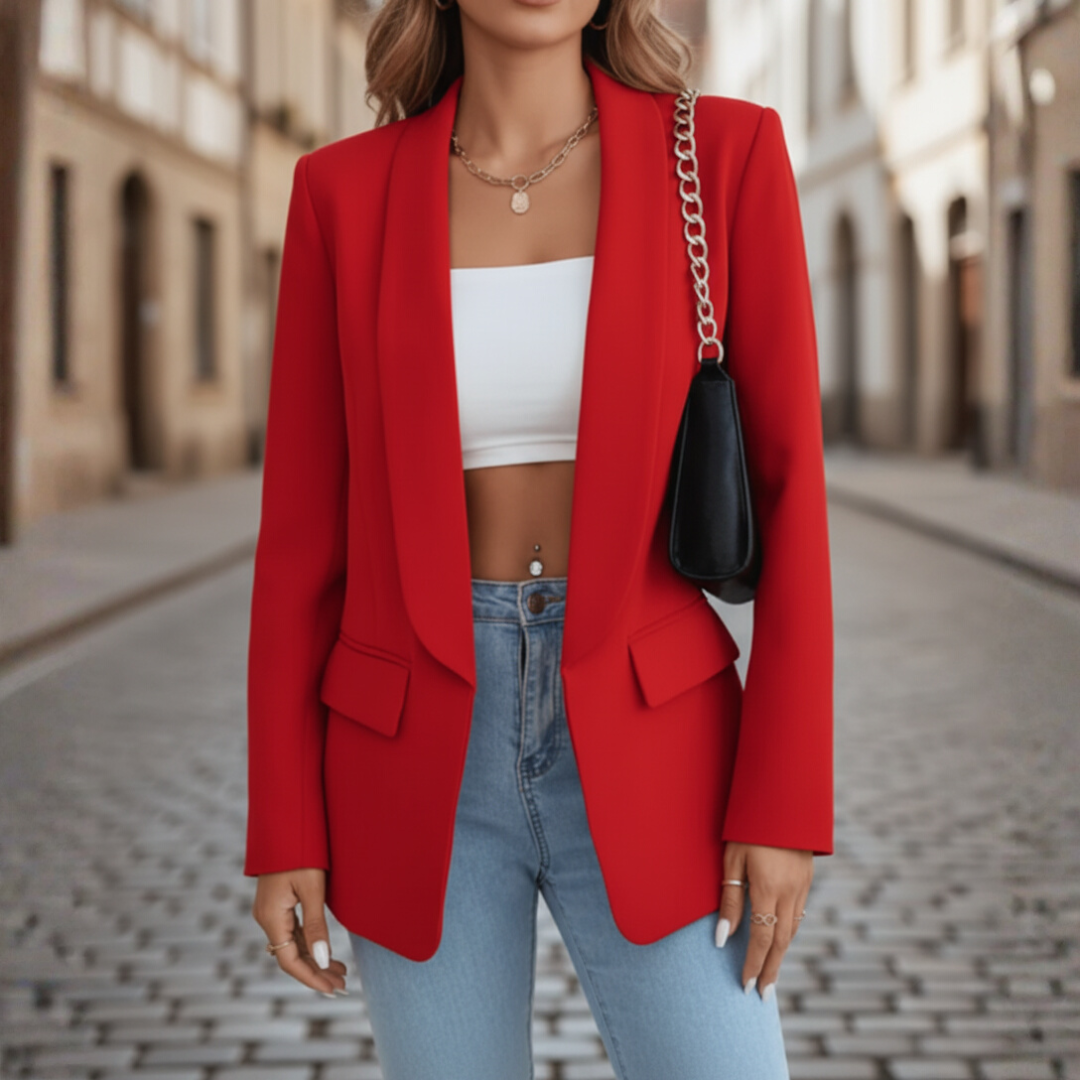 Women's Jacket in Stretch Fabric with Long Sleeves and Pockets