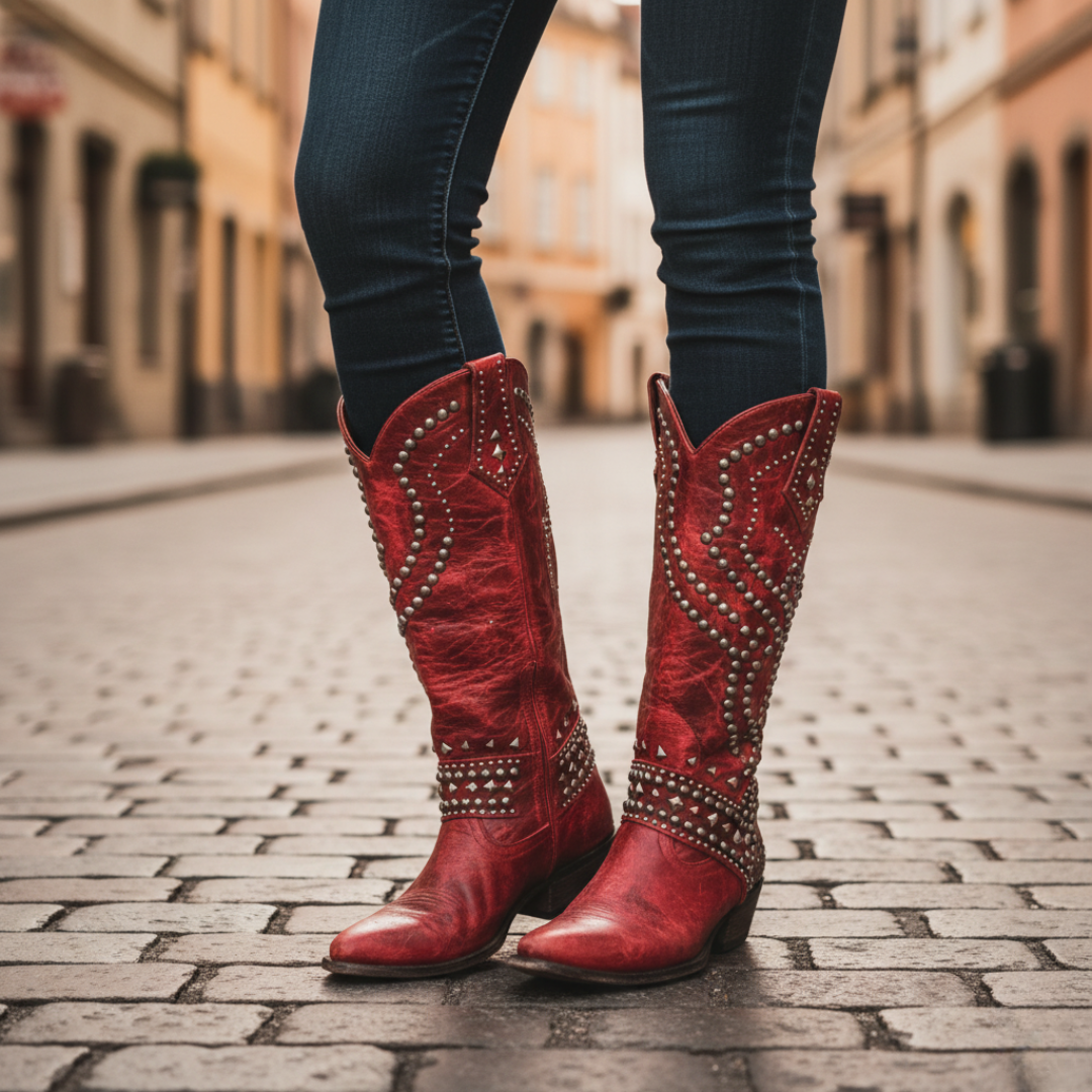 Stivali Donna Ecopelle con Borchie Tacco