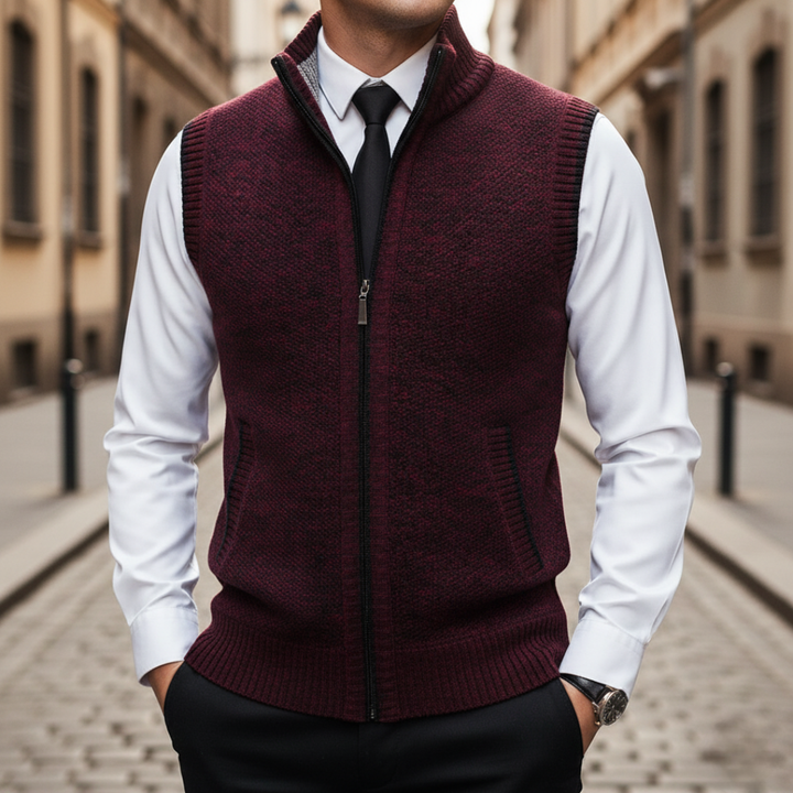 Gilet Uomo Maglione Zip Collo Alto