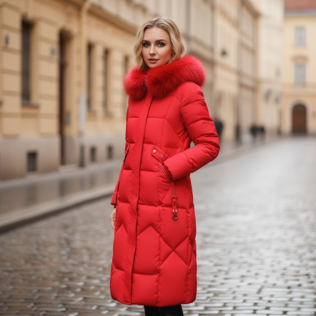 Damen Steppjacke mit Kapuze und Pelzkragen