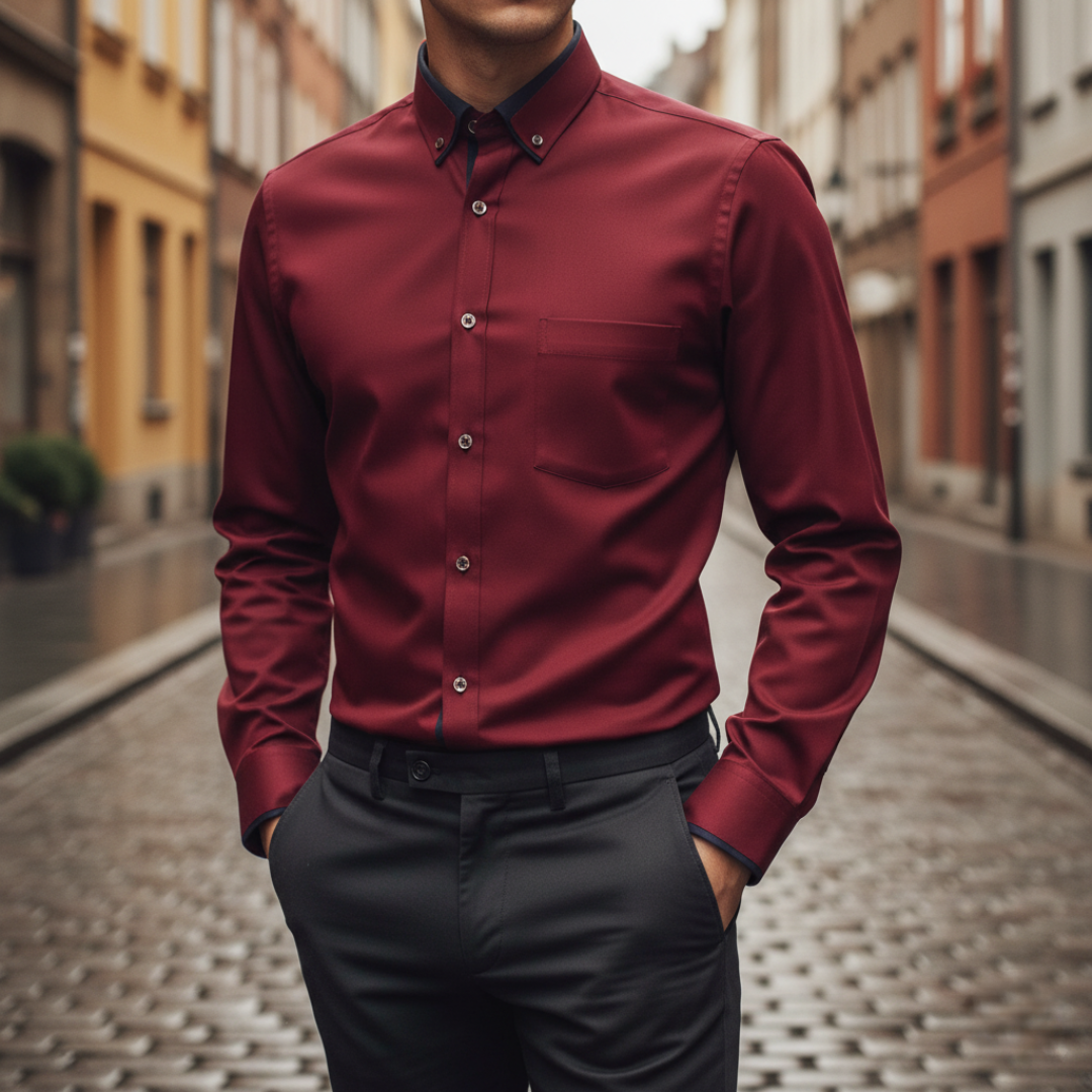 Herren Slim Fit Hemd Langarm Elegant