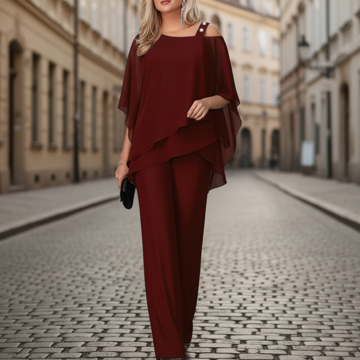 Tuta Donna Elegante con Top a Strati e Pantaloni