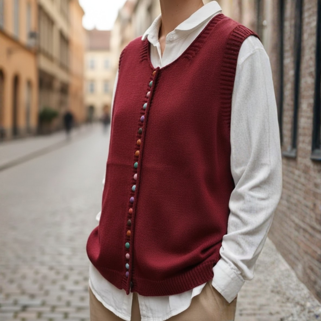 Gilet Maglia Donna Lana Acrilico Bottoni Colorati