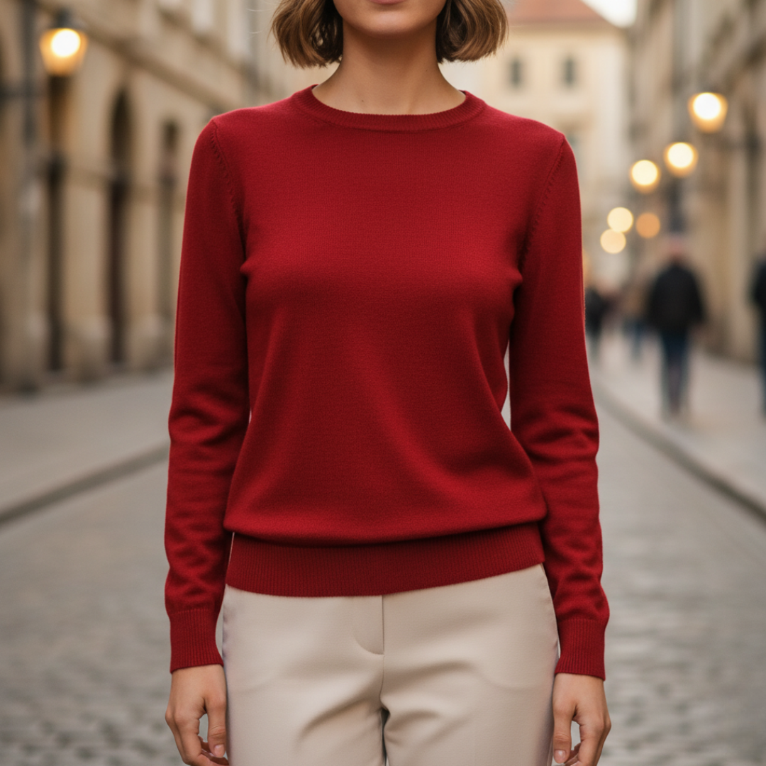Maglione da donna girocollo basic a maniche lunghe in fine maglia