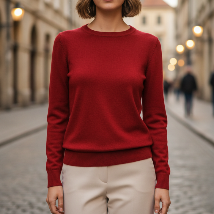 Maglione da donna girocollo basic a maniche lunghe in fine maglia