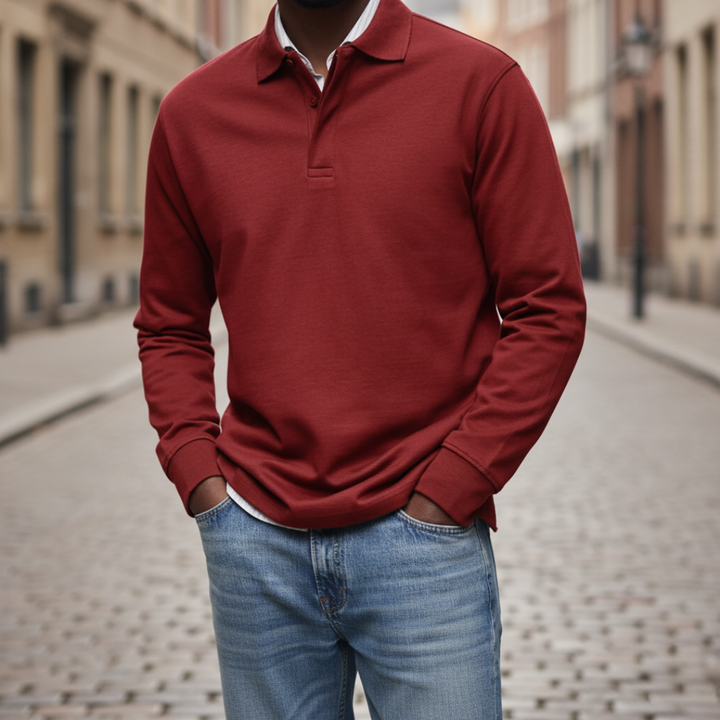 Polo Uomo a Maniche Lunghe con Colletto e Bottone