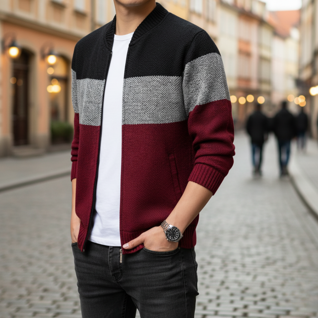 Cardigan Uomo Con Strisce E Cerniera
