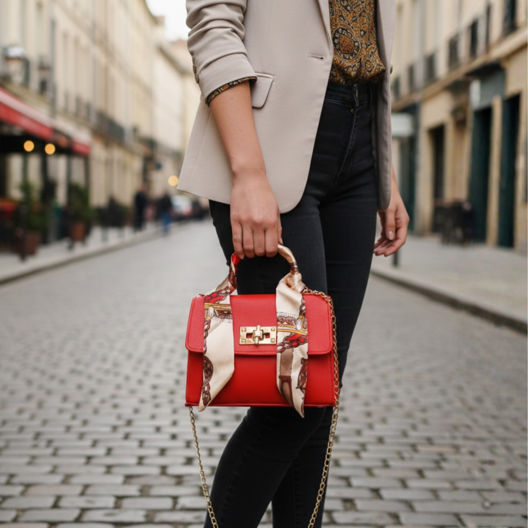 Women's Bag Faux Leather with Handle and Decorative Chain