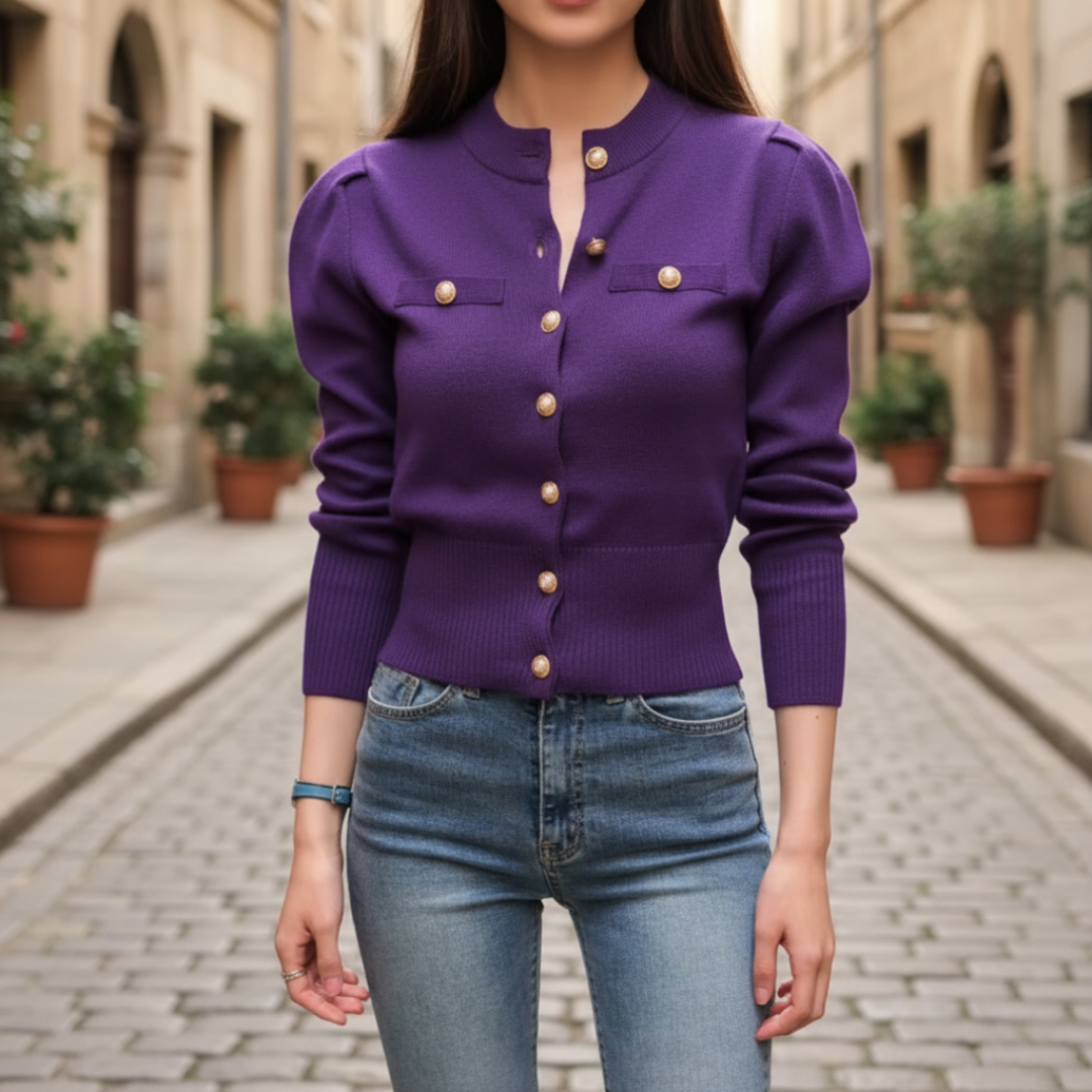 Cardigan Donna con Bottoni in Tessuto Misto