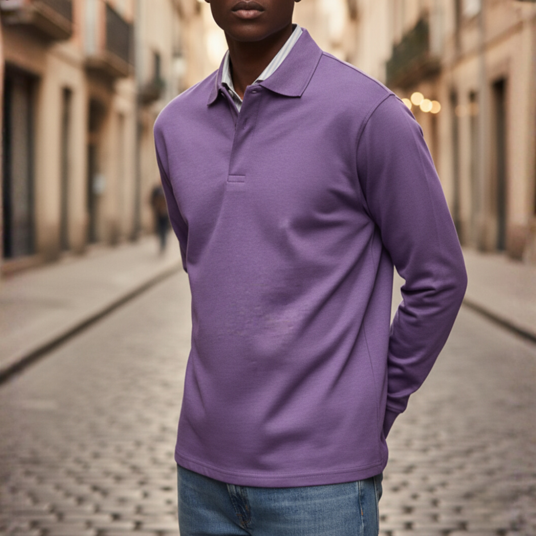 Polo Uomo a Maniche Lunghe con Colletto e Bottone