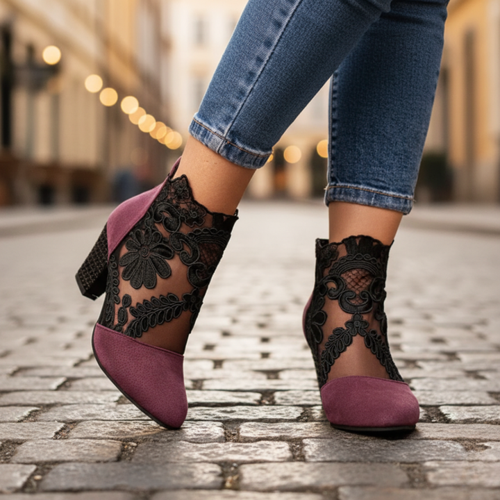 Stivaletti con Tacco Alto da Donna con Dettagli in Pizzo