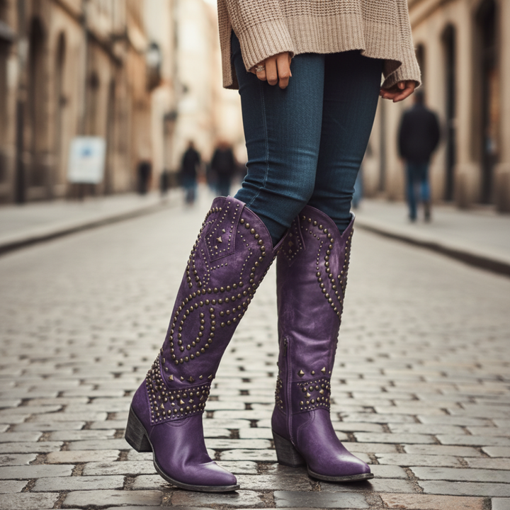 Stivali Donna Ecopelle con Borchie Tacco