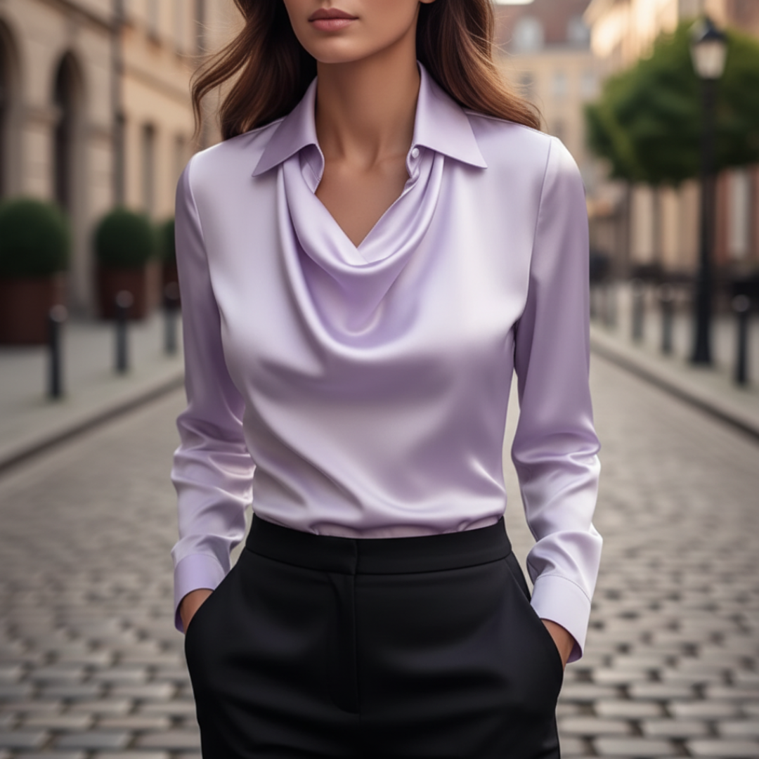 Camicia Donna con Collo Cowl a Maniche Lunghe