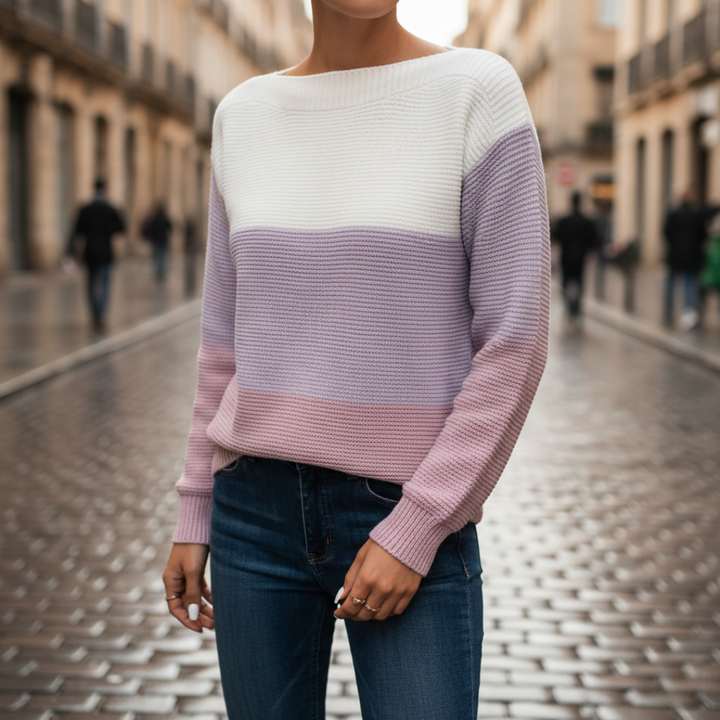 Maglione donna maniche lunghe color block casual