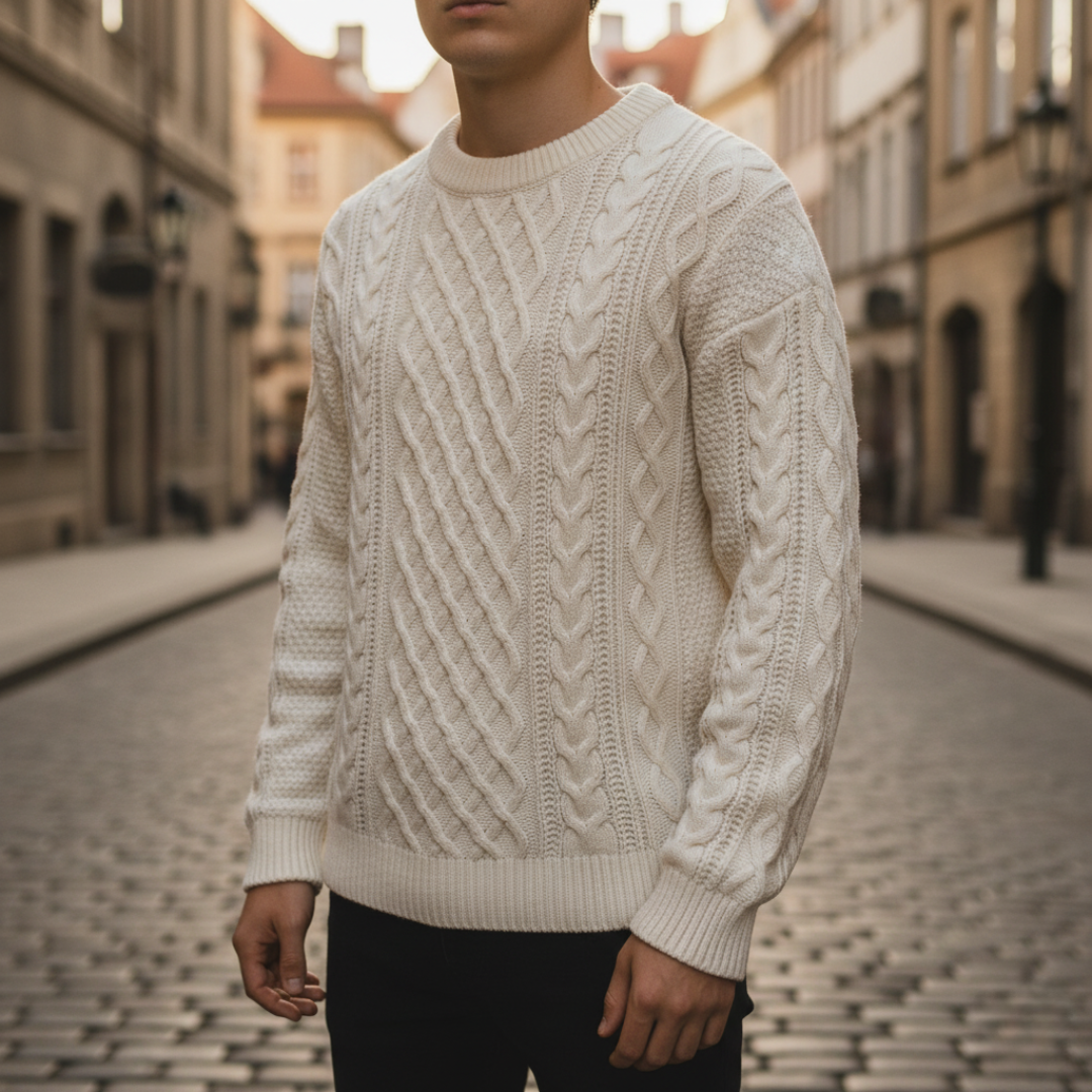 Maglione Uomo a Trecce Girocollo in Filato Morbido