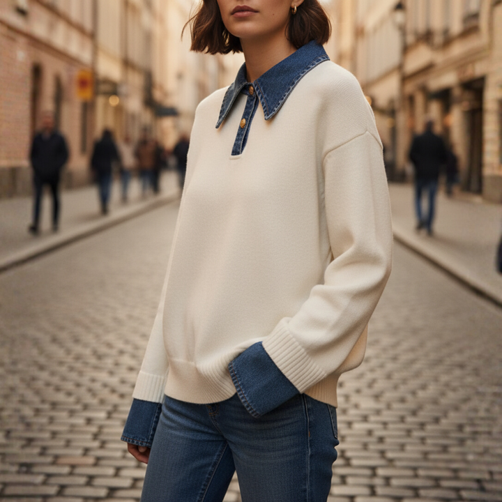 Maglione con colletto in denim per donna