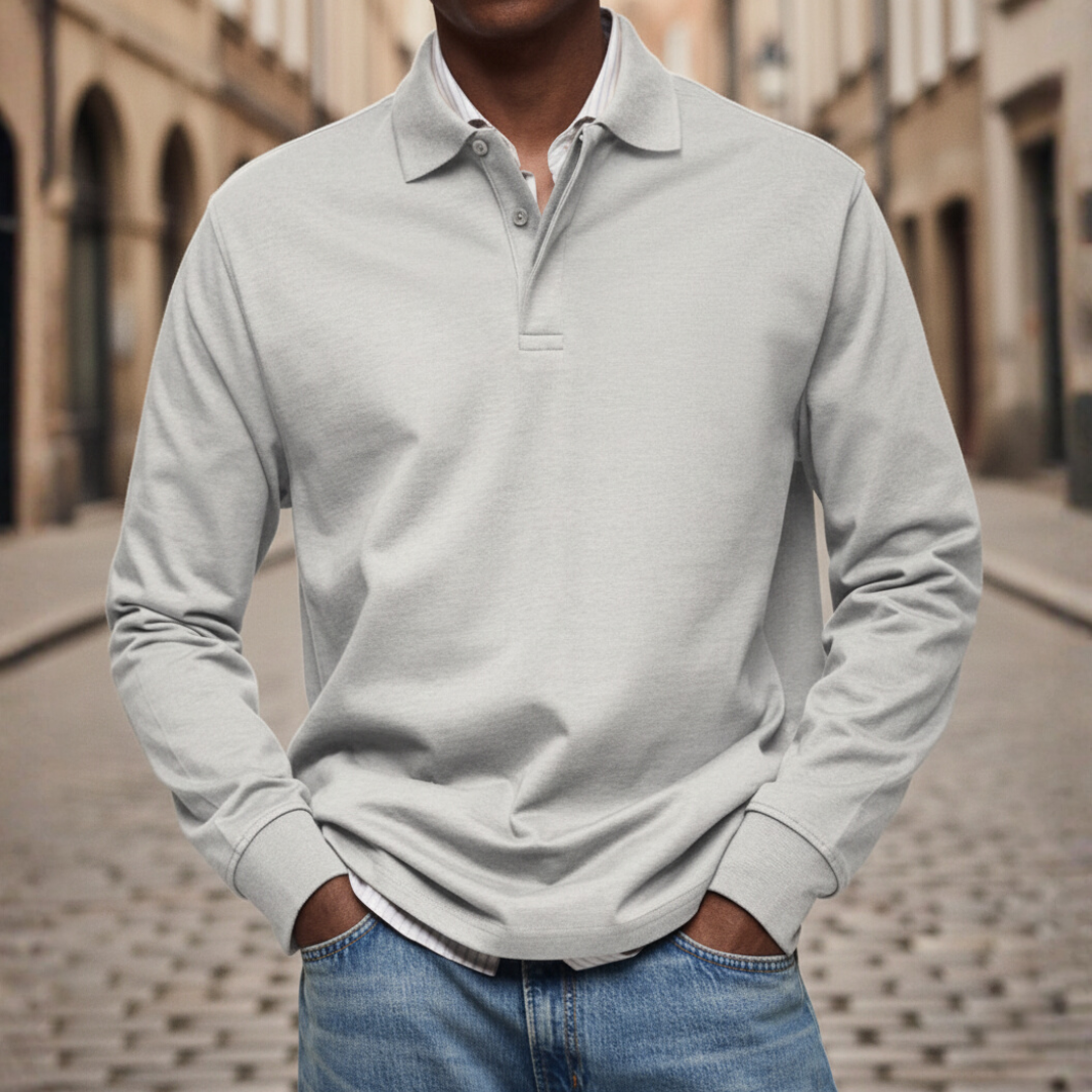 Polo Uomo a Maniche Lunghe con Colletto e Bottone