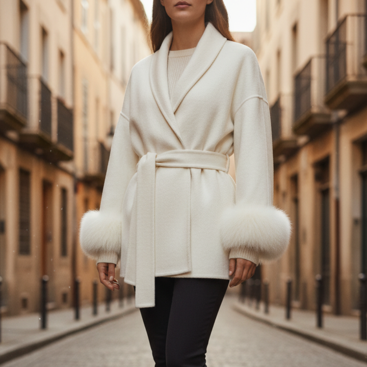 Cappotto Donna con Pelliccia Sintetica e Cintura