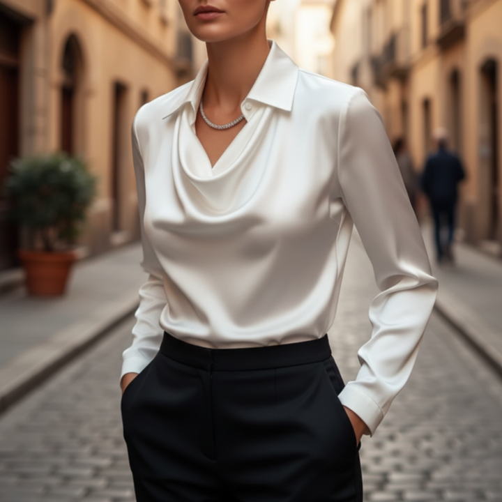 Camicia Donna con Collo Cowl a Maniche Lunghe