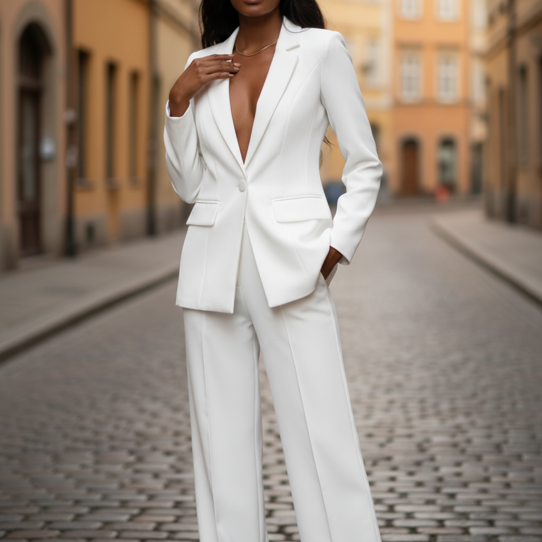 Tailleur Donna Blazer Pantalone Palazzo Elegante