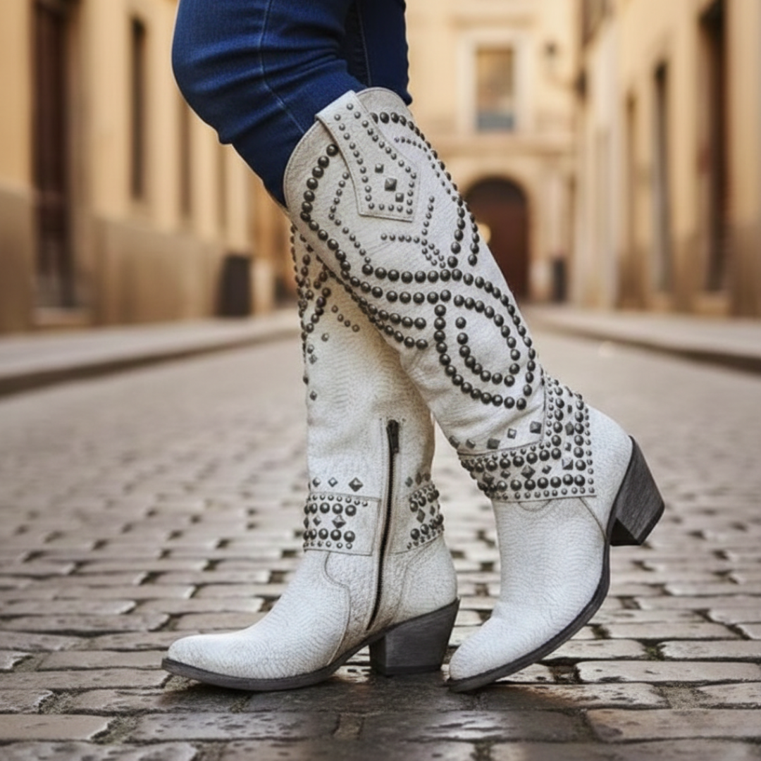 Stivali Donna Ecopelle con Borchie Tacco