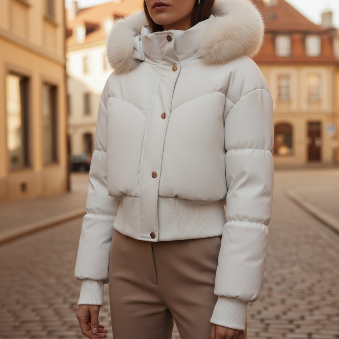 Giacca Piumino Donna con Cappuccio Pelliccia Sintetica Materiale Impermeabile