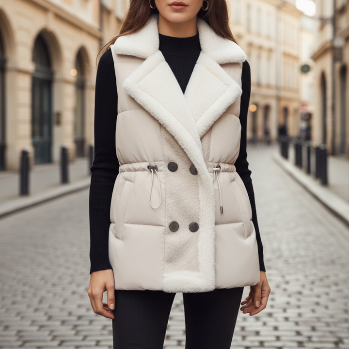 Gilet imbottito donna con collo in pelliccia sintetica