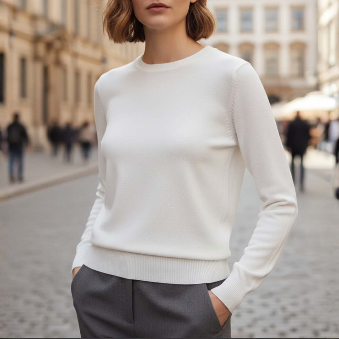 Maglione da donna girocollo basic a maniche lunghe in fine maglia