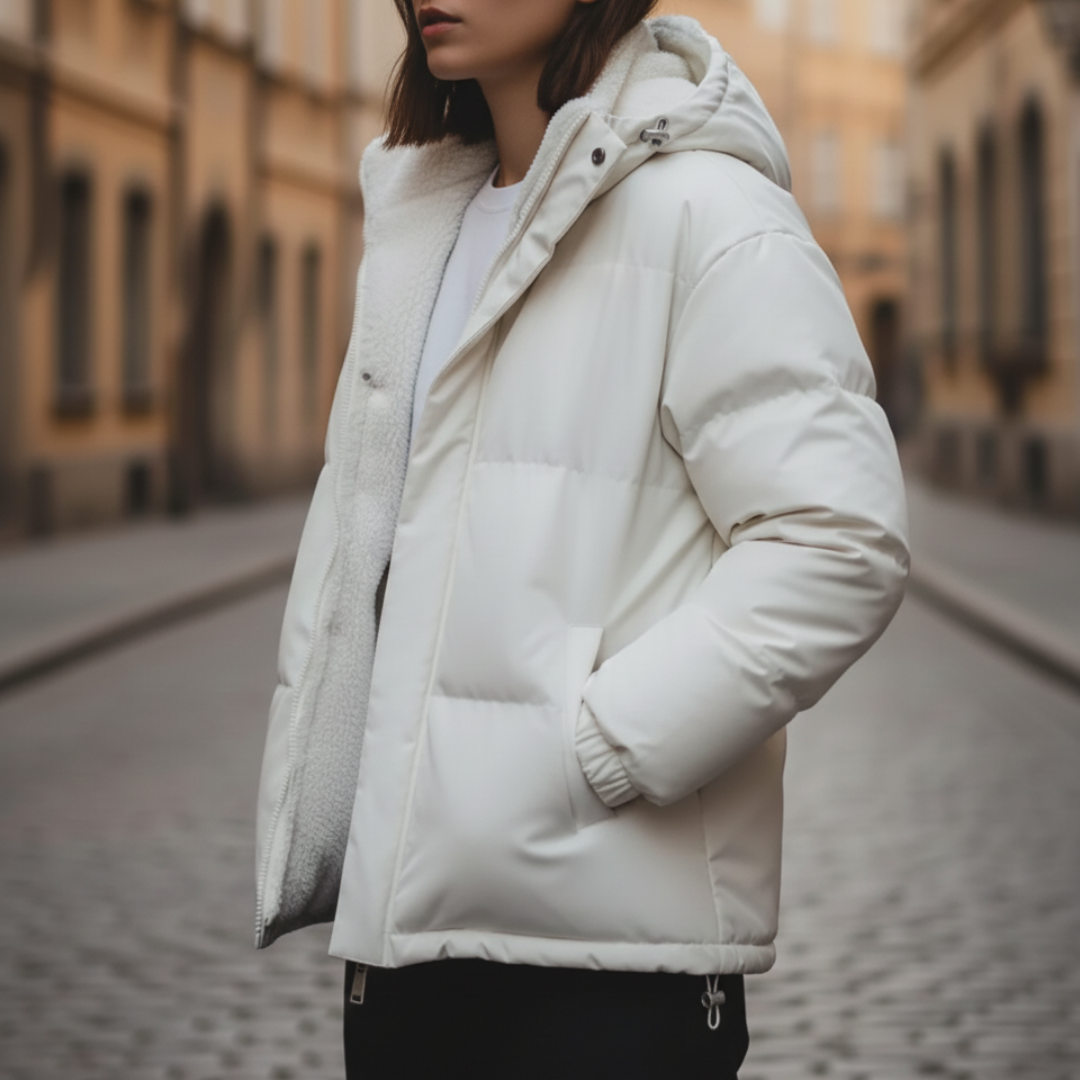 Women's Down Jacket with Hood Synthetic Fur Waterproof