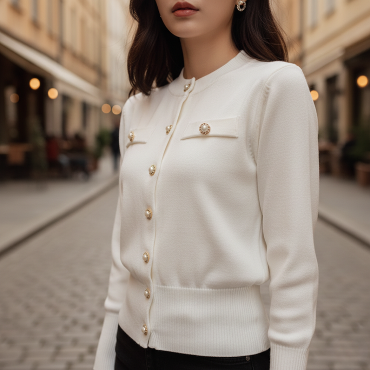 Cardigan Donna con Bottoni in Tessuto Misto