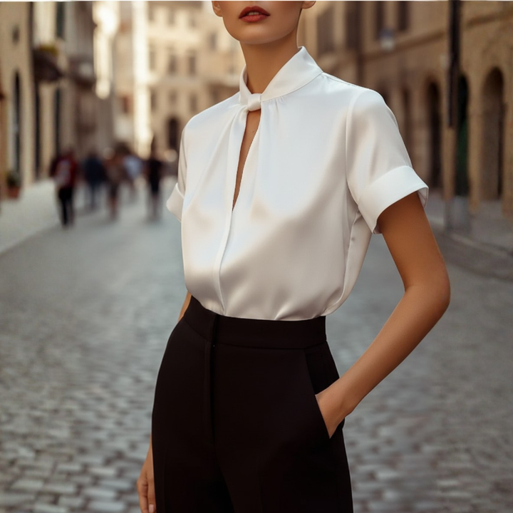 Blusa Donna Collo Alto Simile Seta