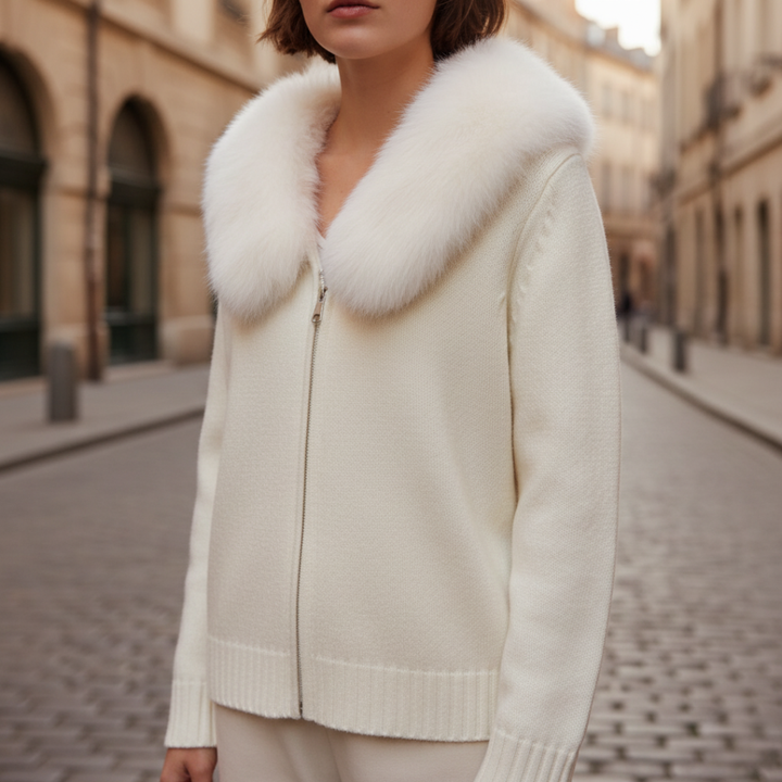 Damenjacke aus Mischgewebe mit Kragen aus Kunstpelz