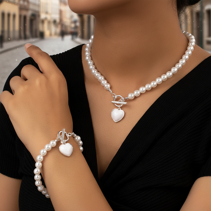 Collana e Bracciale Donna Perle Artigianali Cuore