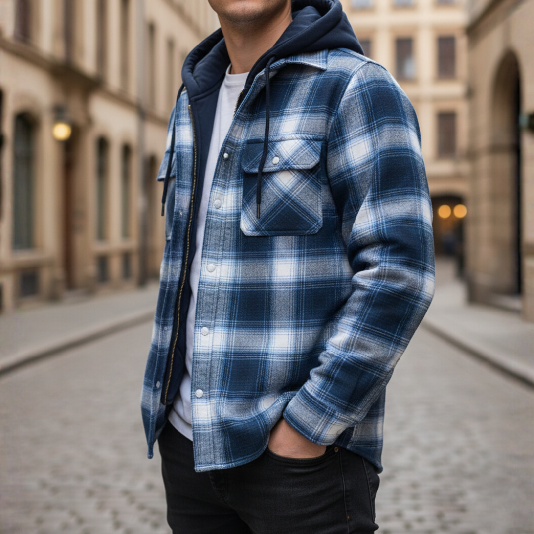 Giacca Uomo Flanella con Cappuccio e Zip