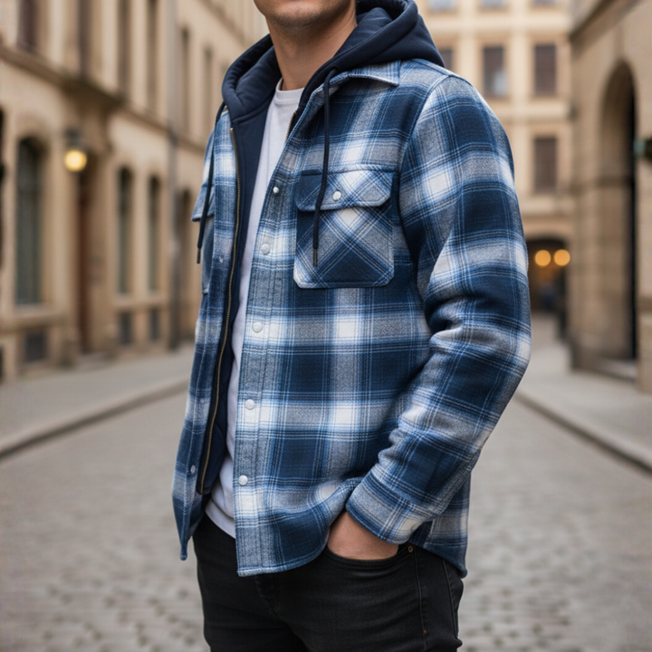 Giacca Uomo Flanella con Cappuccio e Zip