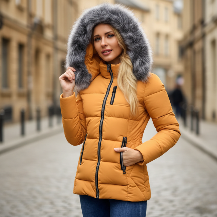 Piumino Donna Invernale Cappuccio Pelliccia Sintetica
