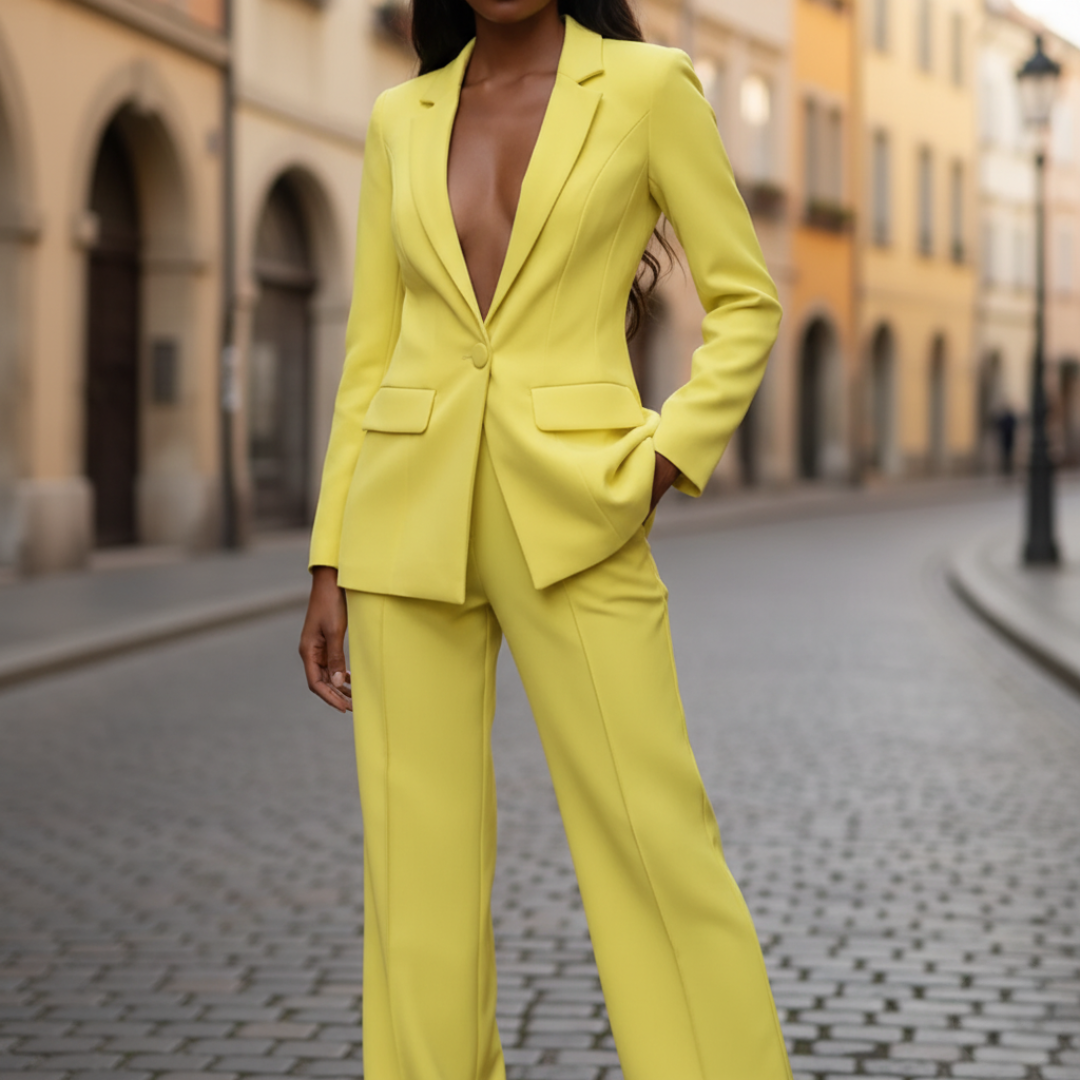 Tailleur Donna Blazer Pantalone Palazzo Elegante